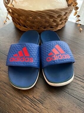 Adidas blue/red slides sandals, youth size 3